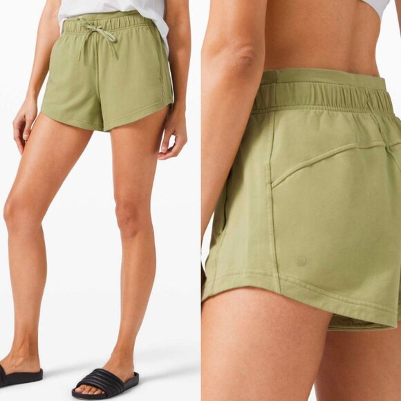 Lululemon Inner Glow Short 3" Terry Vista Green Size 4 Workout Athletic - Picture 1 of 4